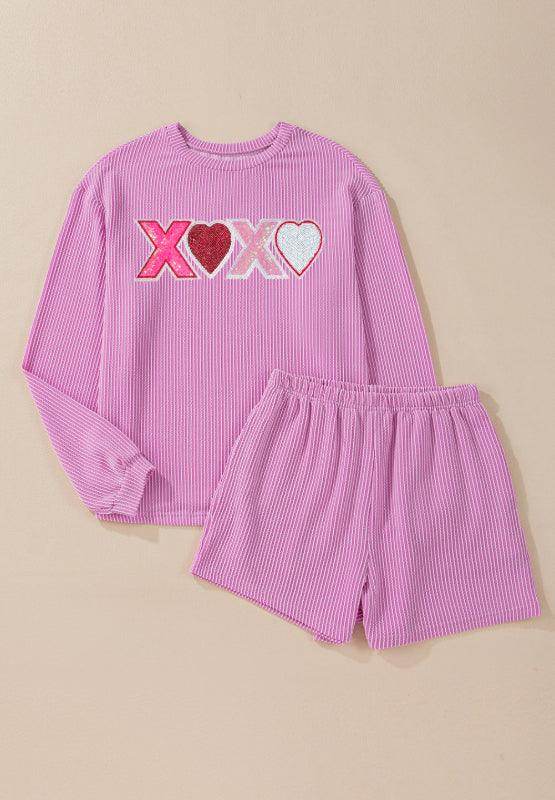 Valentine’s Day XOXO Heart Sequin Top and Shorts Set - Selvanelle