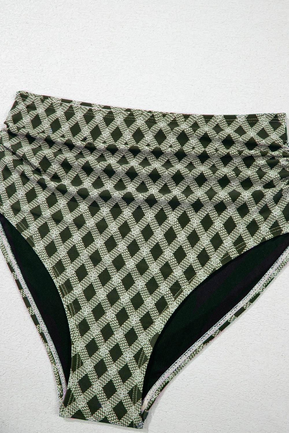 Dotted Mesh Plaid Patchwork High Waisted Swim Set - Selvanelle