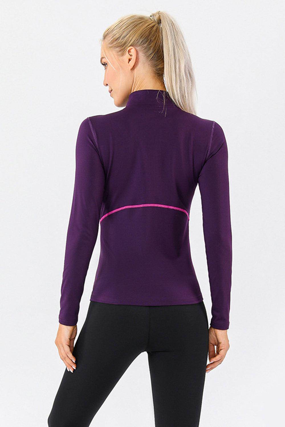 Mock Neck Quarter Zip Active T-Shirt for Women Sports - Selvanelle