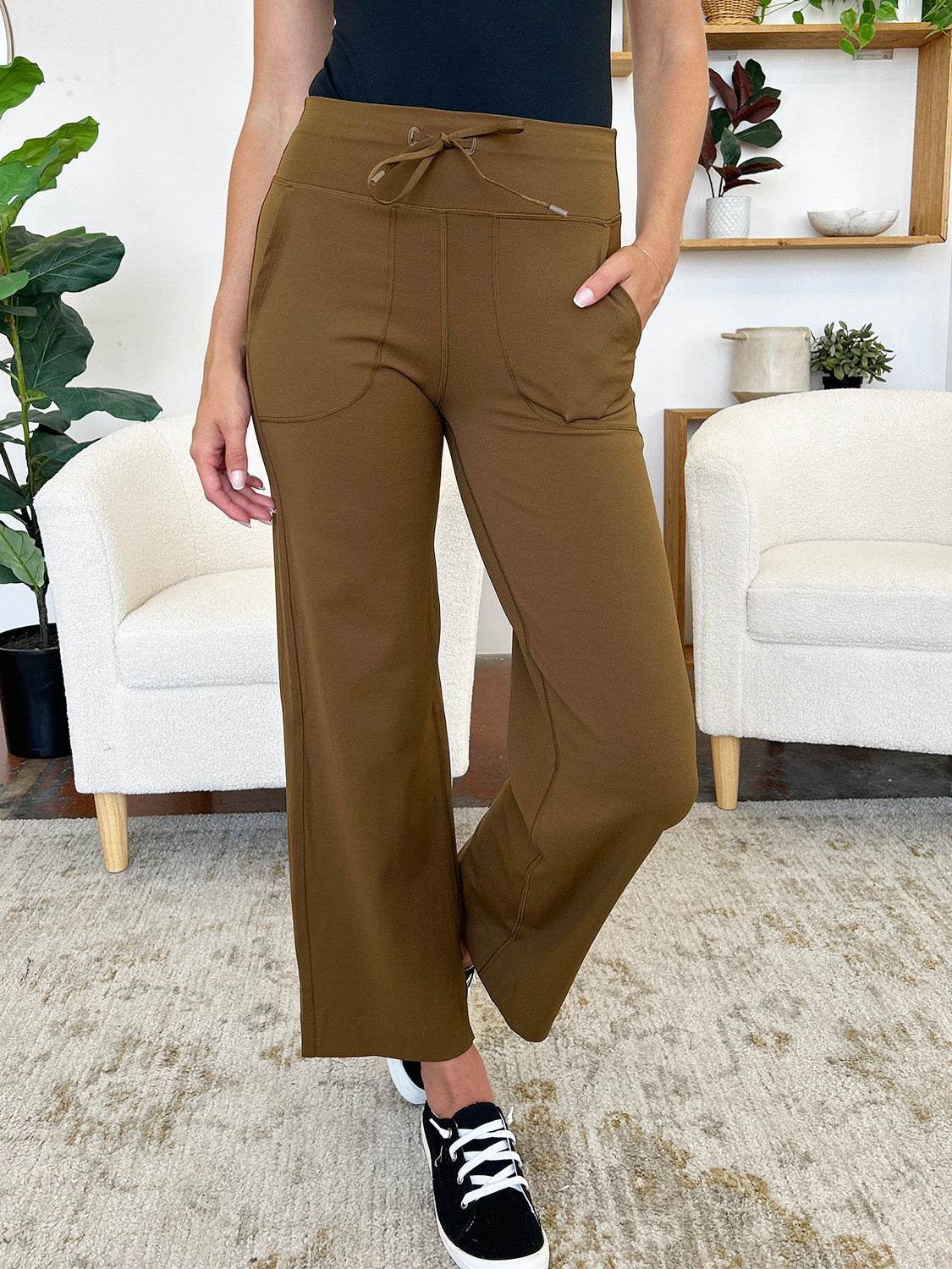 Millennia Drawstring Waist Wide Leg Sports Pants with Pockets - Selvanelle
