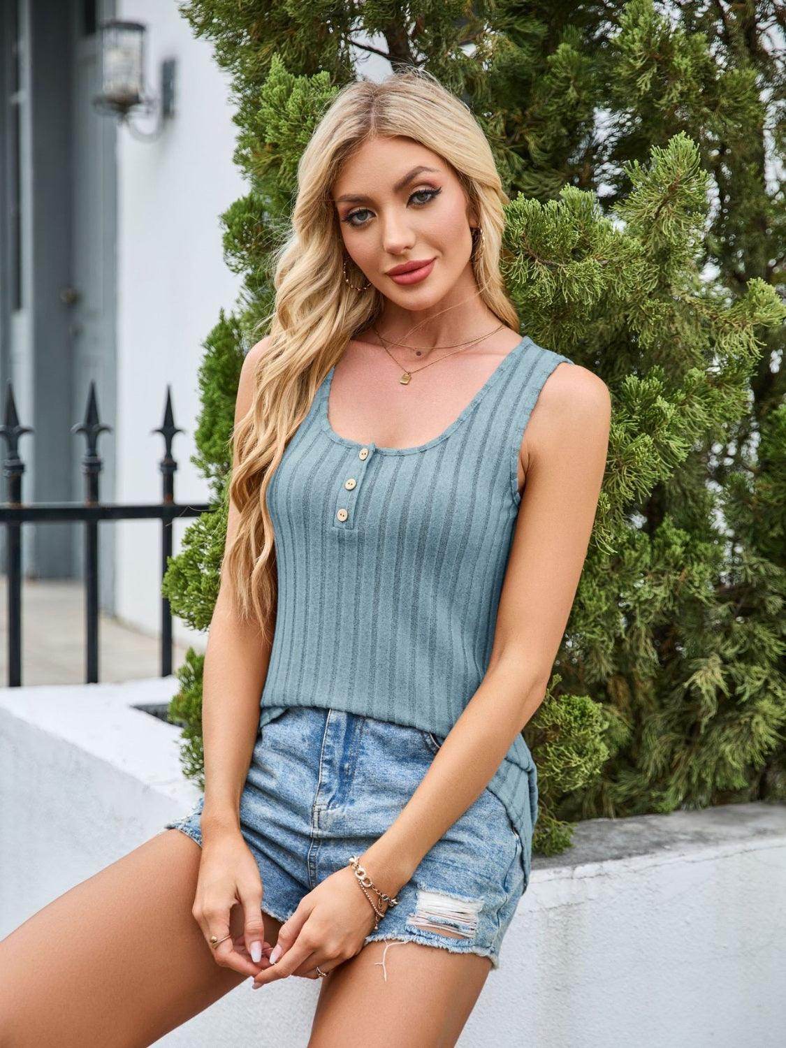 Scoop Neck Wide Strap Tank Top for Comfortable Everyday Wear - Selvanelle