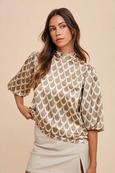 Annie Wear Tie Back Abstract Print Mock Neck Blouse - Selvanelle