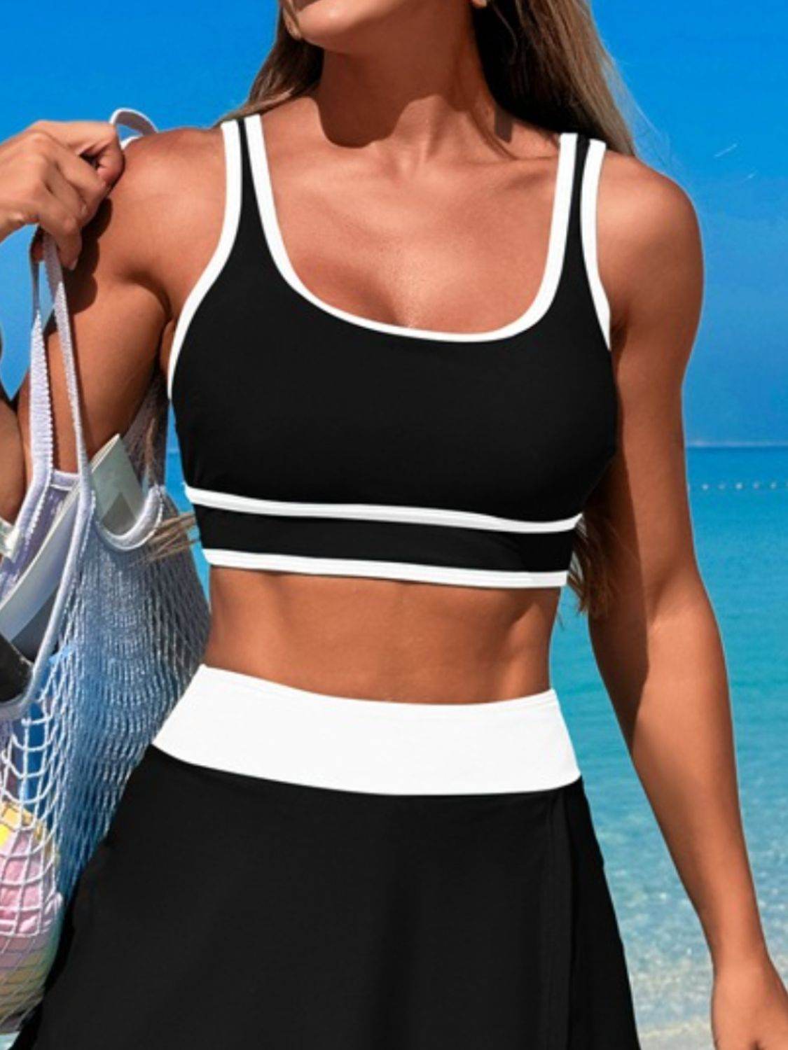 Scoop Neck Top and Skort Swim Set - Selvanelle