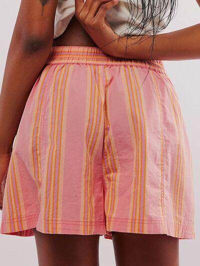 Striped Elastic Waist Shorts with Pockets for Comfort - Selvanelle