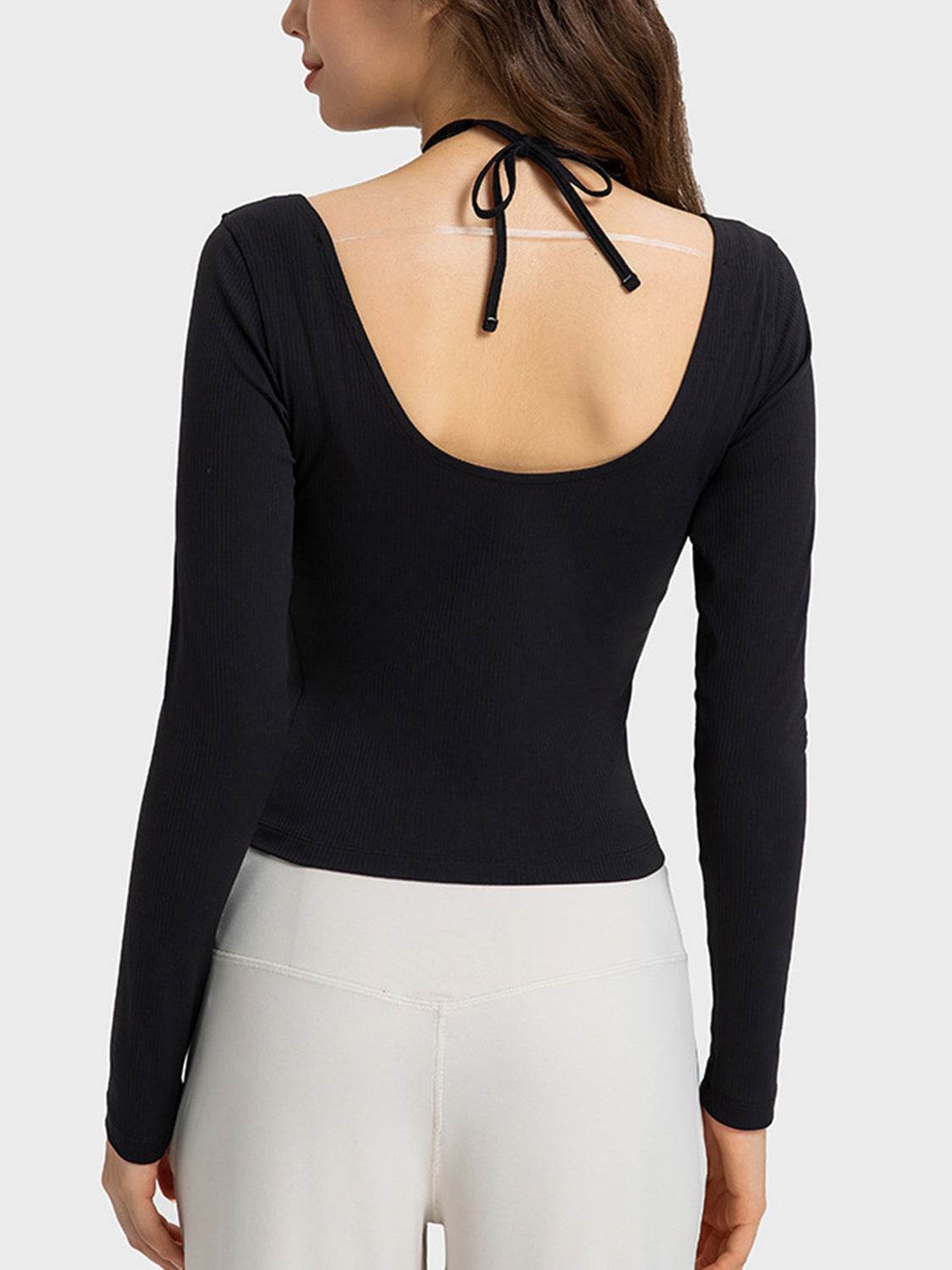 Millennia Halter Neck Long Sleeve Sporty Top - Selvanelle