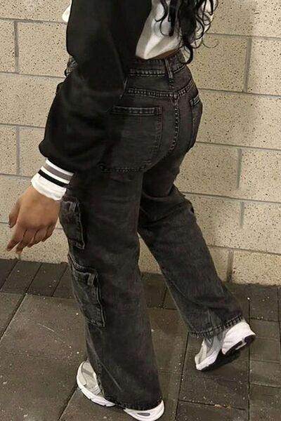 Washed Jeans with Cargo Pockets for Comfort and Style - Selvanelle