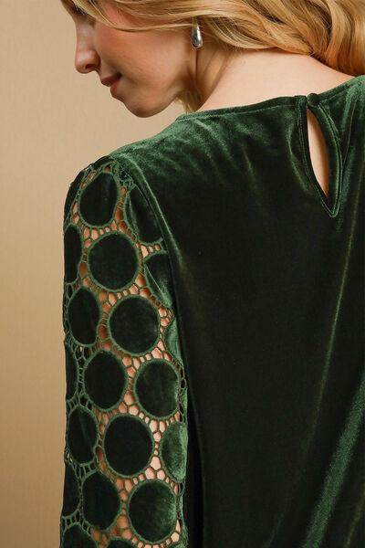 Umgee Polka Dot Lace Long Sleeve Round Neck Blouse Women - Selvanelle