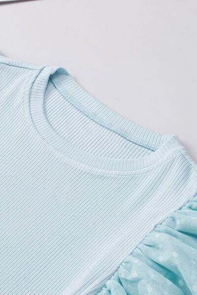 Ruffled Round Neck Cap Sleeve Top for Women Casual Wear - Selvanelle