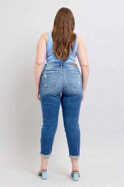 Judy Blue Full Size Button Fly Distressed Jeans Plus Size - Selvanelle