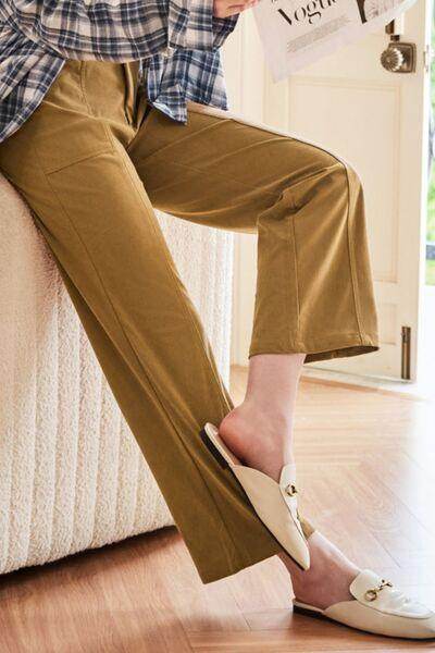 Half Elastic Waist Straight Pants for Comfortable Fit - Selvanelle