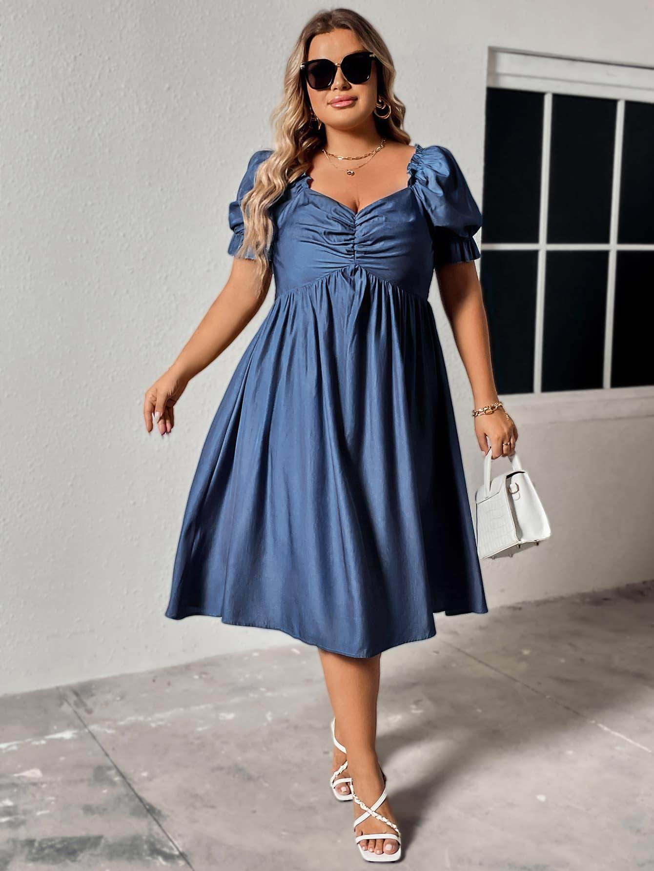 Honey Plus Size Ruched Sweetheart Neck Dress for Women - Selvanelle