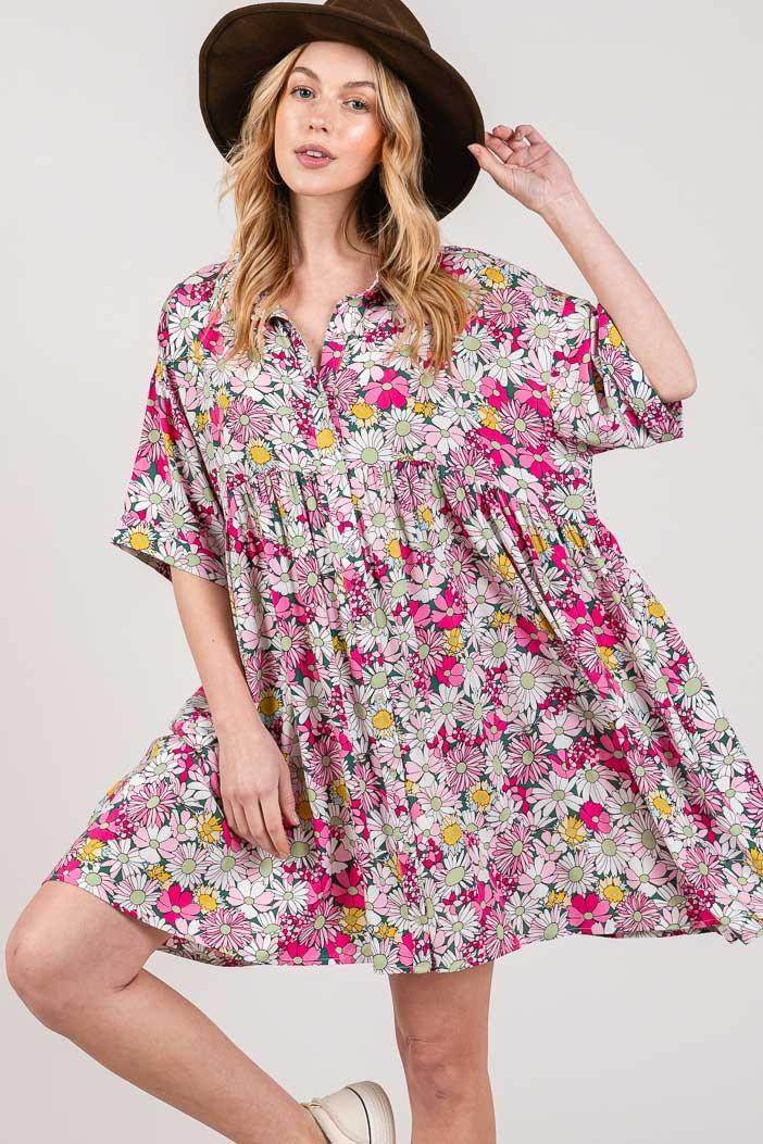 SAGE + FIG Floral Button Down Mini Shirt Dress for Women - Selvanelle