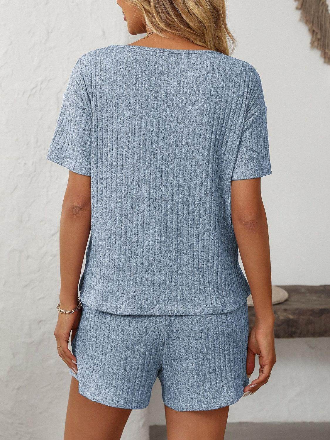 Mandy V-Neck Short Sleeve Top and Shorts Set for Women - Selvanelle