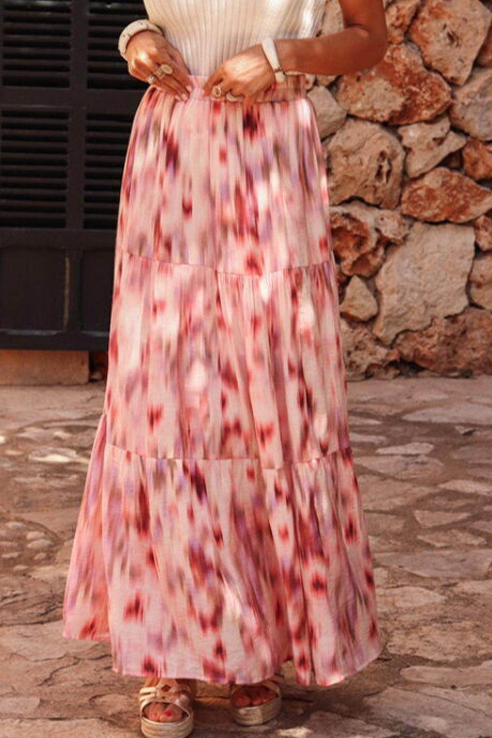 Tiered Printed Elastic Waist Skirt for Women in Various Sizes - Selvanelle