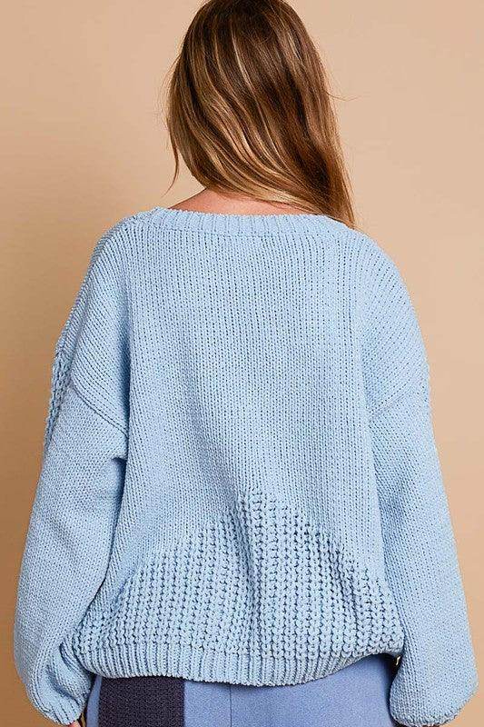 POL Crochet Flower Round Neck Dropped Shoulder Sweater Chic - Selvanelle