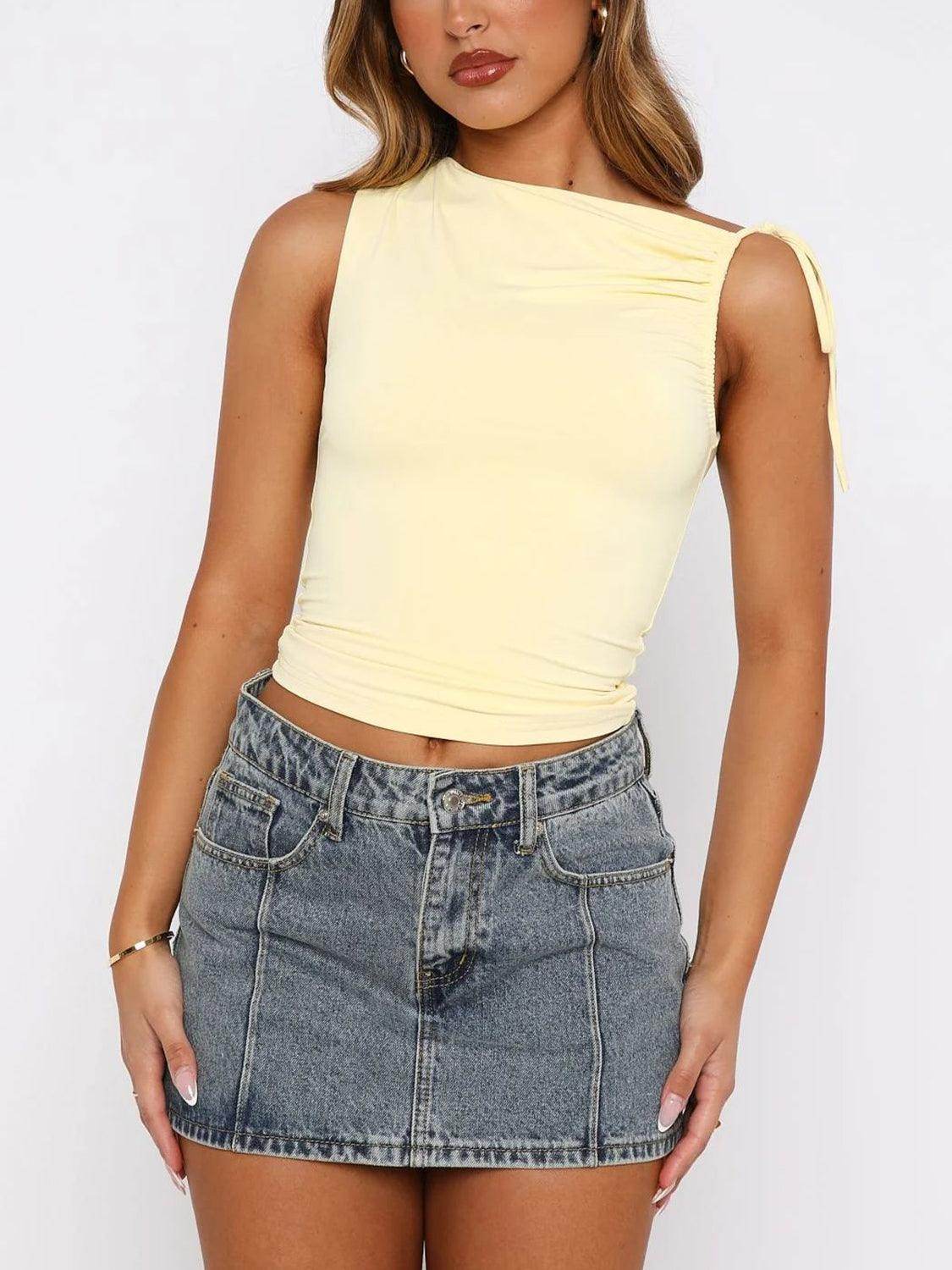 Lovelet Ruched Asymmetrical Neck Cami for Women’s Fashion - Selvanelle