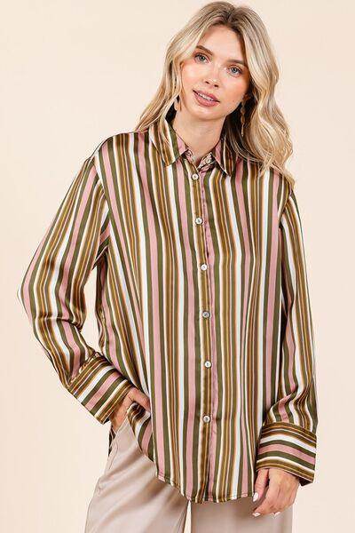 Mittoshop Striped Button Down Satin Shirt in Multicolor - Selvanelle