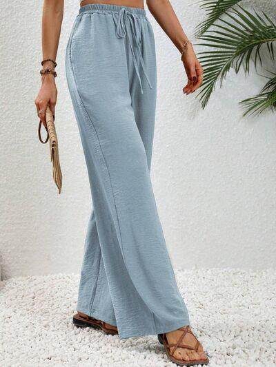 Wide Leg Drawstring Pants for Women in Opaque Fabric - Selvanelle
