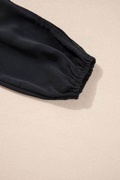 Mock Neck Cold Shoulder Blouse with Sheer Frill Details - Selvanelle