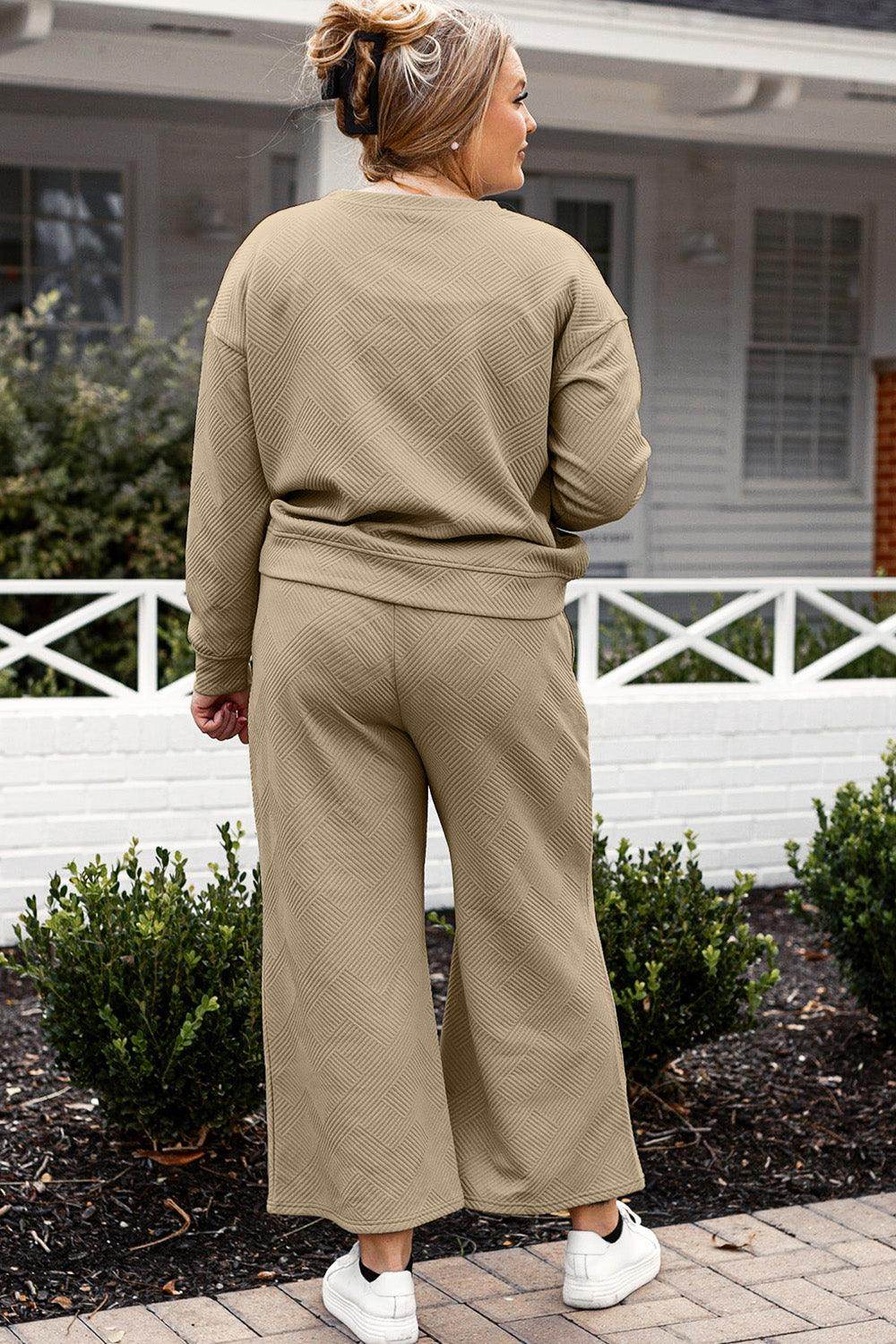 Double Take Full Size Textured Long Sleeve Top and Drawstring Pants Set for Women - Selvanelle
