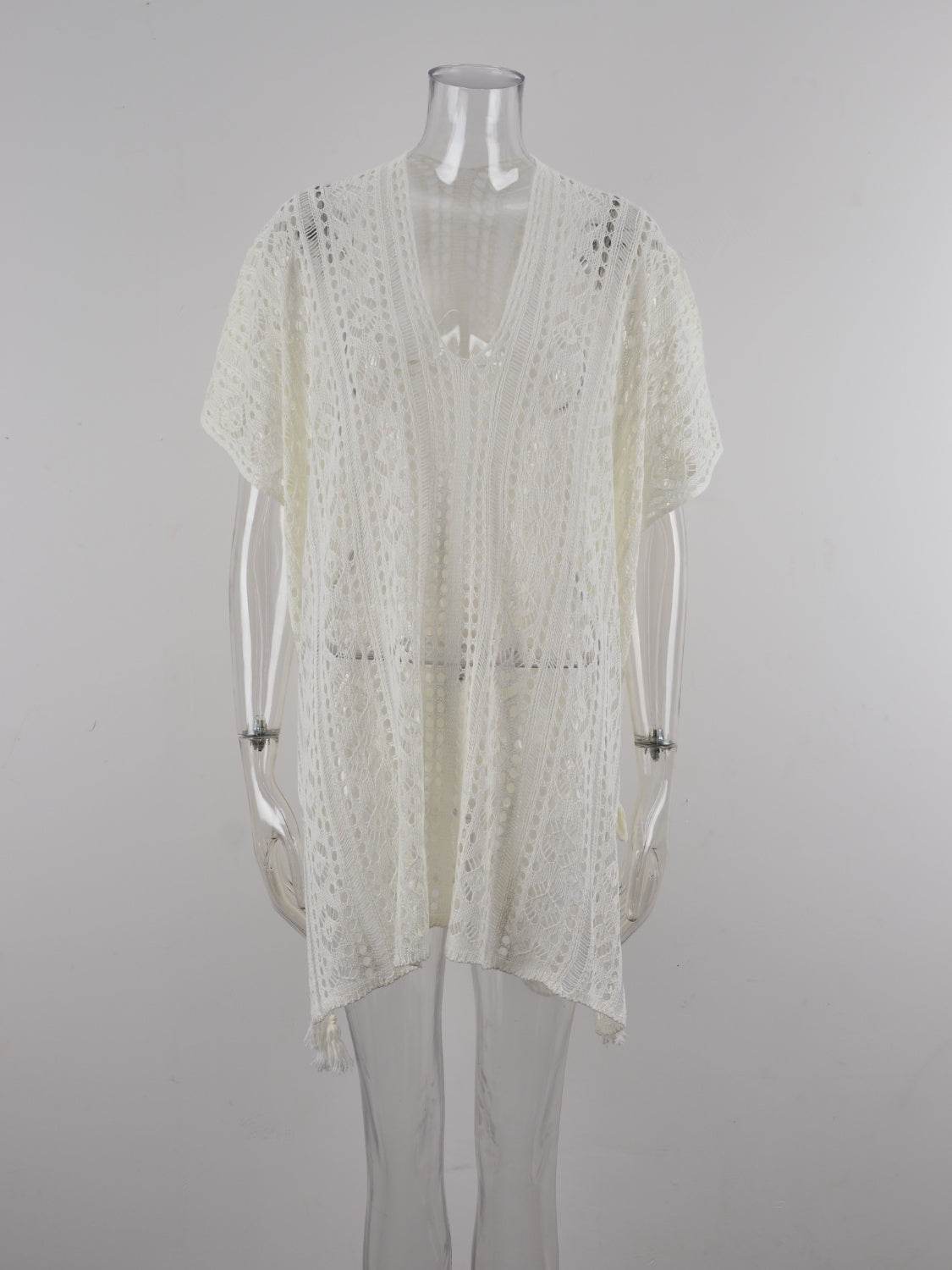 Angel Wings Cutout V-Neck Cover-Up with Tassel - Selvanelle