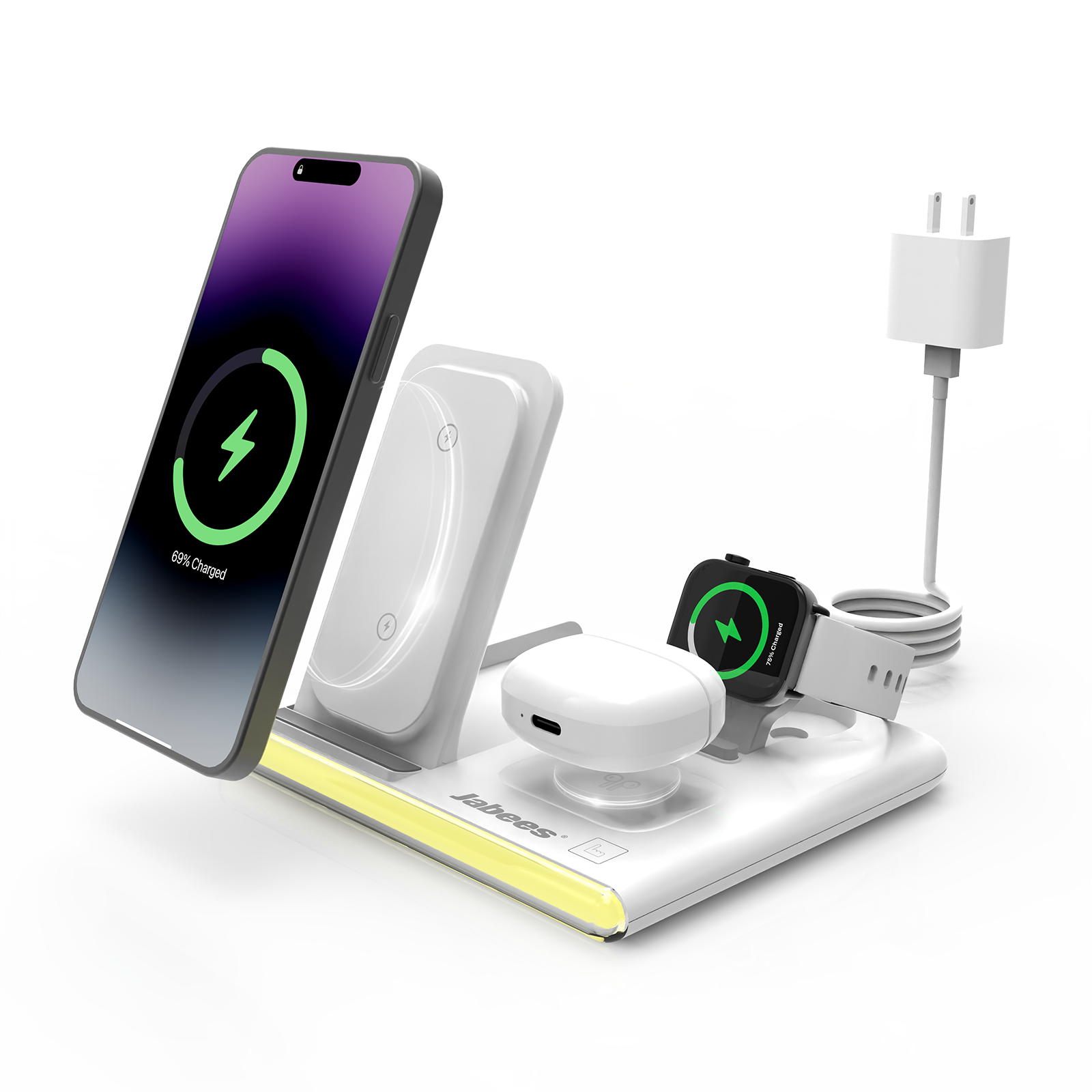 PowerGlow - PowerGlow 4-In-1 Foldable Wireless Charging Station with LED Night Light