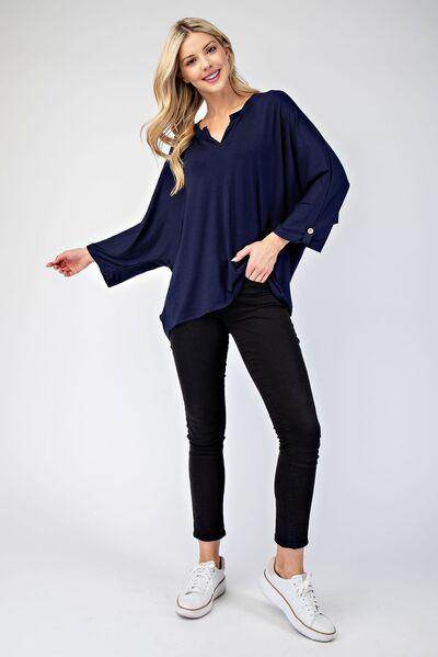 Celeste Full Size Notched Three-Quarter Sleeve Blouse for Women - Selvanelle
