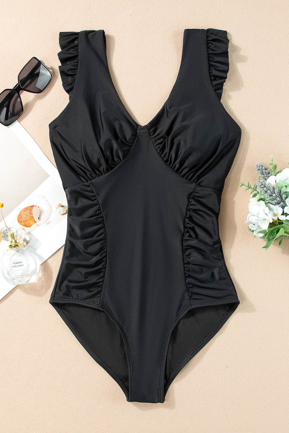 Full Size Ruched V-Neck One-Piece Swimwear - Selvanelle