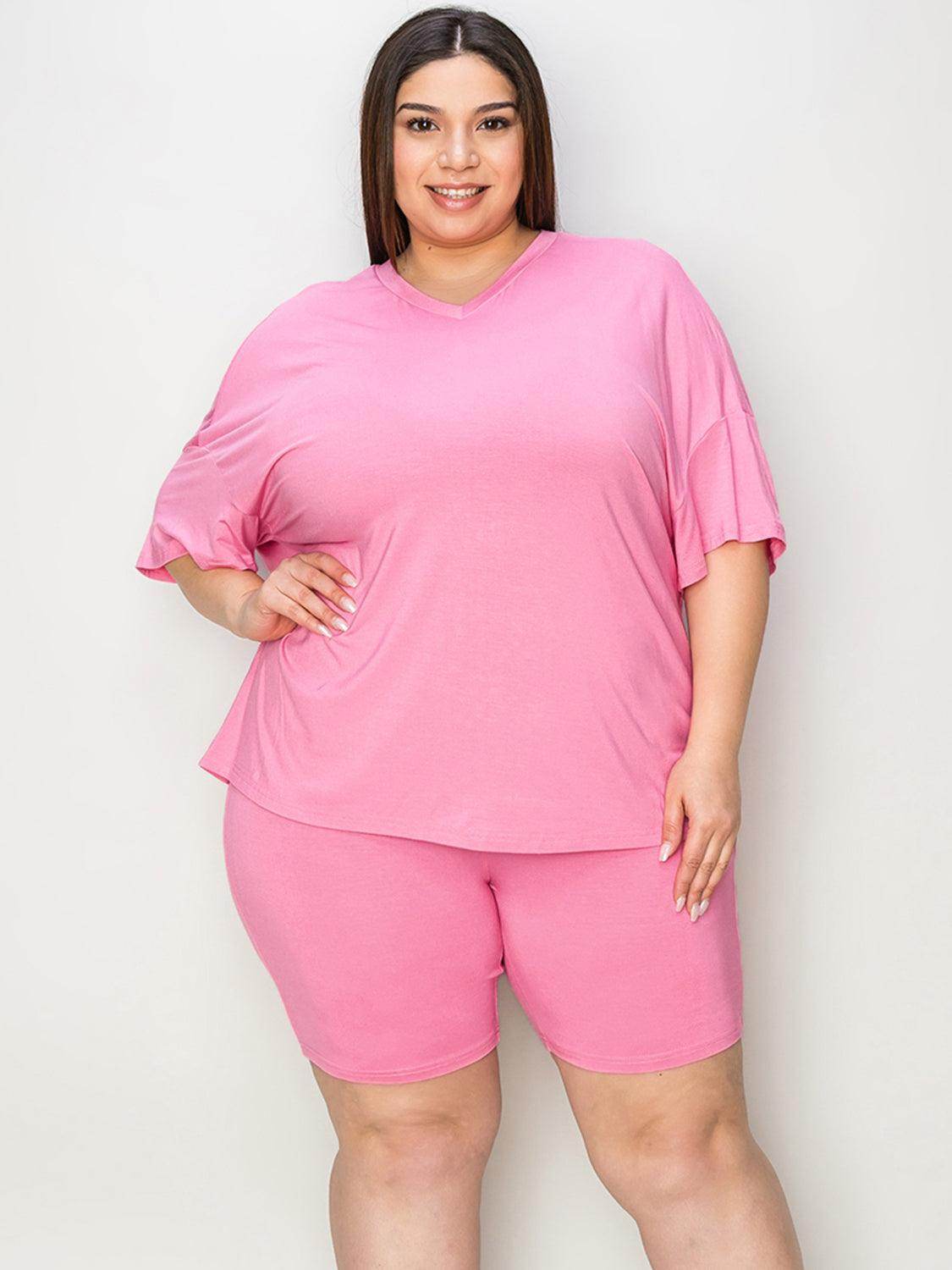 Basic Bae Full Size V-Neck Drop Shoulder T-Shirt Set - Selvanelle