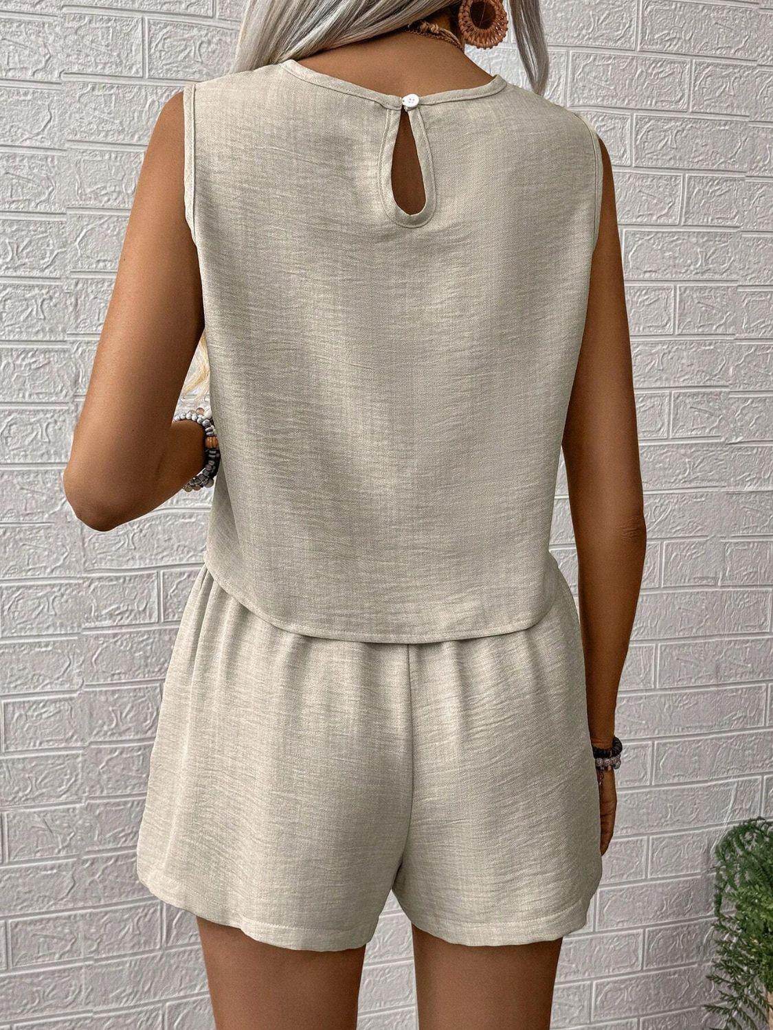 Round Neck Sleeveless Top and Shorts Set for Women - Selvanelle