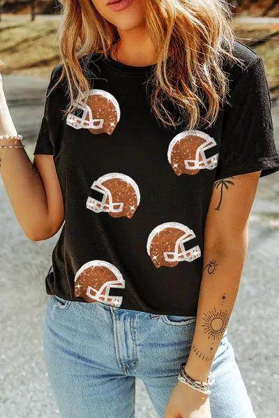 Sequin Round Neck Short Sleeve T-Shirt for Women Fashion - Selvanelle