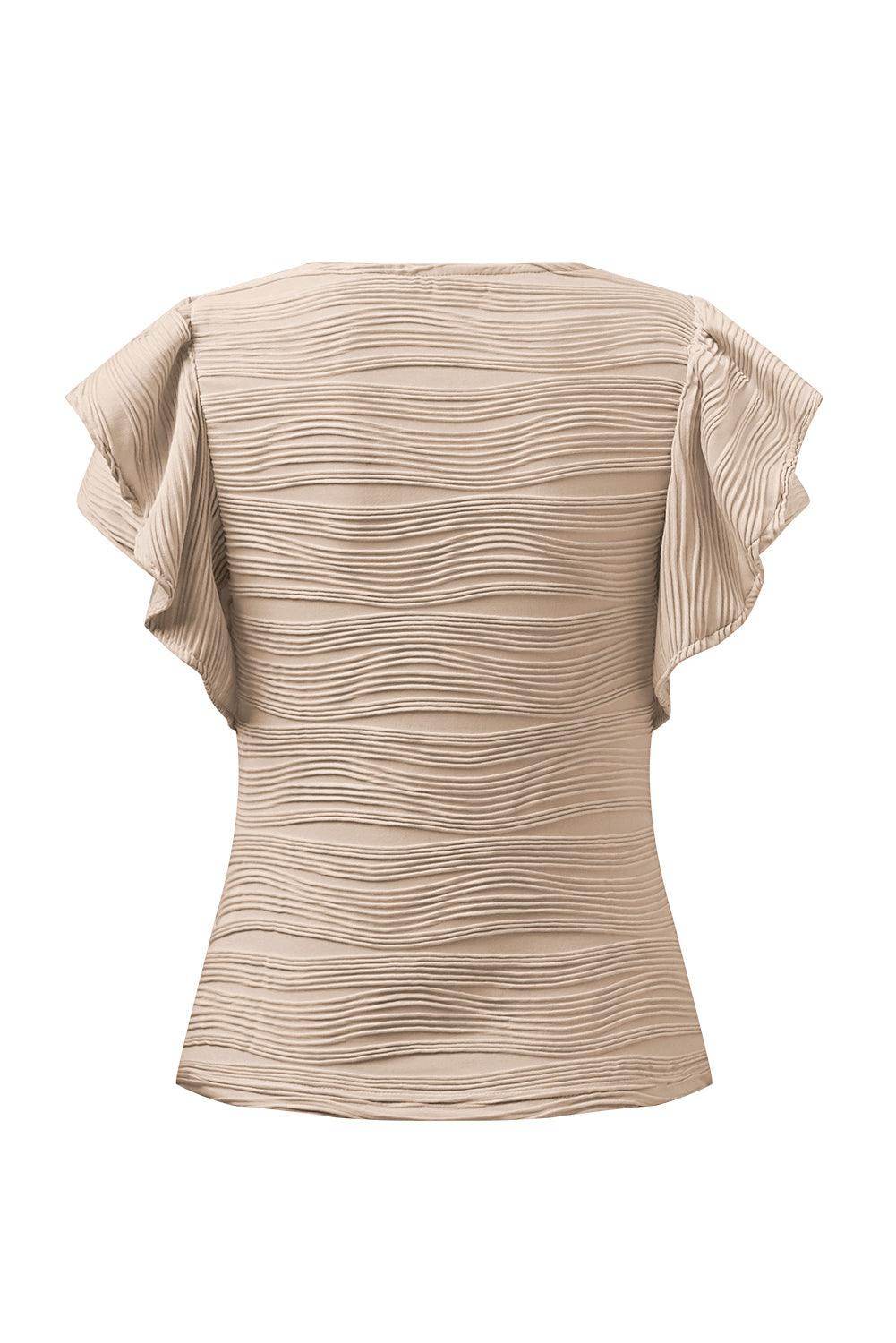 Textured Round Neck Cap Sleeve Top for Casual Style - Selvanelle