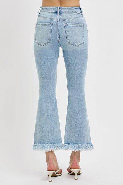 RISEN Full Size Raw Hem Distressed Cropped Flare Jeans Plus Size - Selvanelle