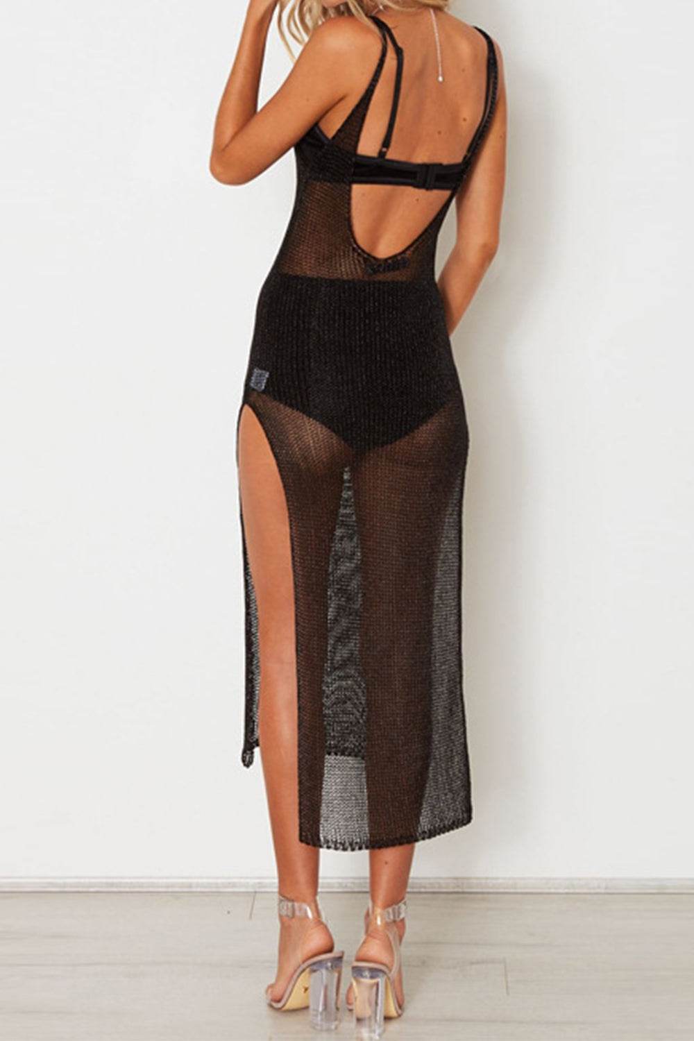 Slit Scoop Neck Sleeveless Cover Up - Selvanelle