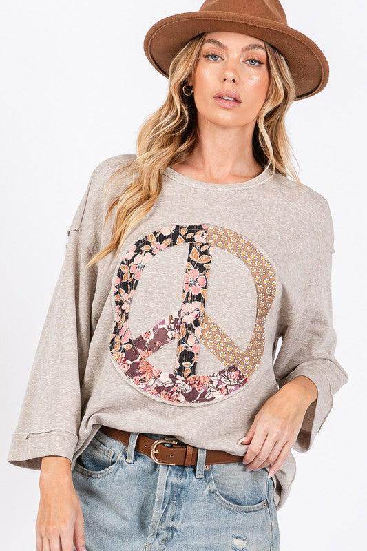 SAGE + FIG Floral Peace Patch Round Neck Top for Women - Selvanelle