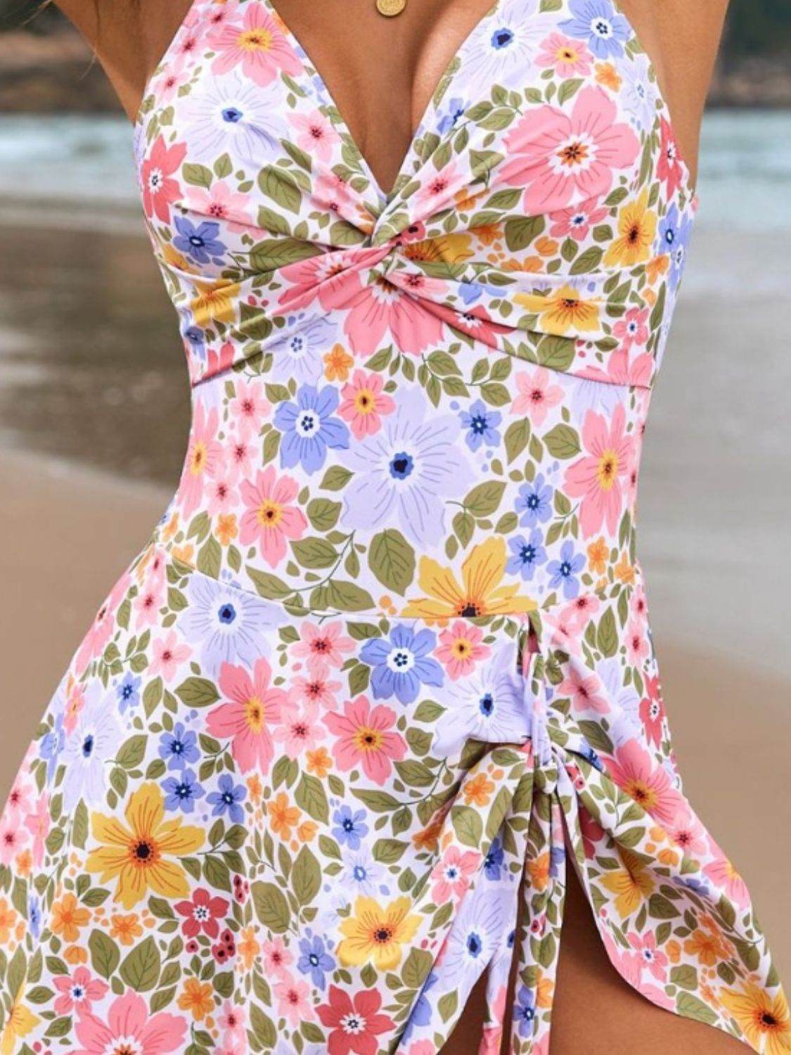 Twisted Front Crisscross Double Spaghetti Strap One-Piece Swimwear - Selvanelle