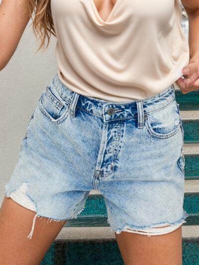 Distressed Mid-Rise Waist Denim Shorts for Women Fashion - Selvanelle