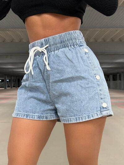 Drawstring High Waist Denim Shorts for Women Casual Style - Selvanelle