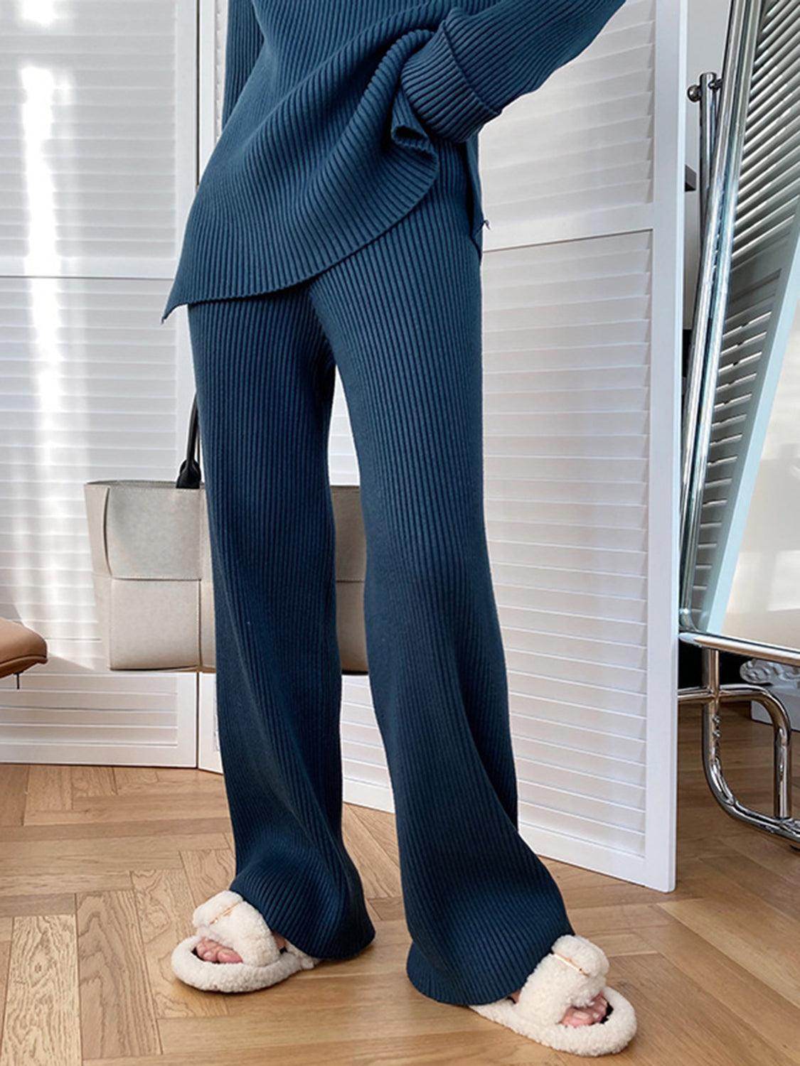 Mock Neck Raglan Sleeve Top and Pants Sweater Set for Women - Selvanelle