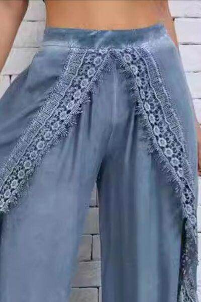 Full Size Lace Detail Wide Leg Pants Plus Size Fashion - Selvanelle