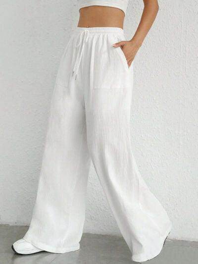 Stylish Drawstring Wide Leg Pants with Pockets for Comfort - Selvanelle