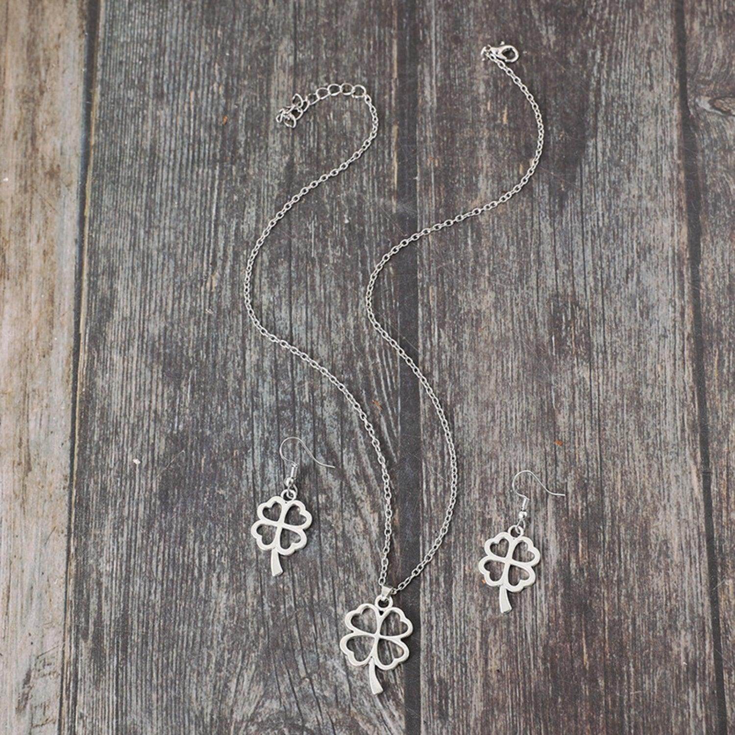 Lucky Clover Alloy Earrings and Necklace Jewelry Set Gift - Selvanelle
