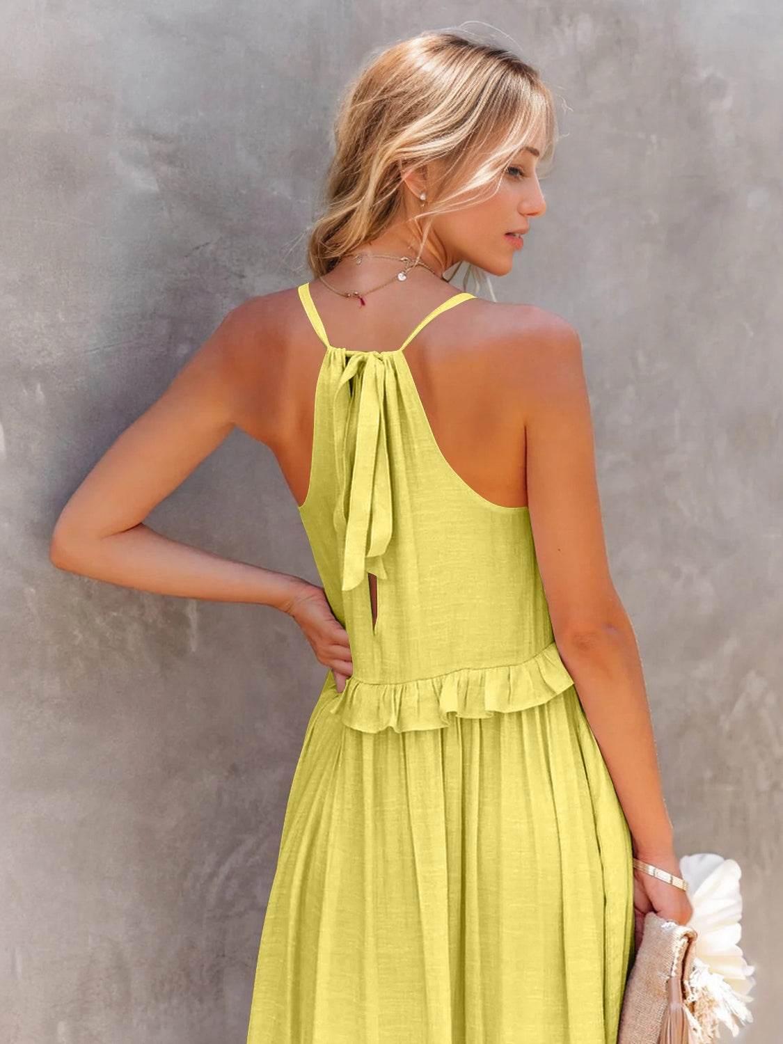 Ruffled Sleeveless Tiered Maxi Dress with Pockets - Selvanelle