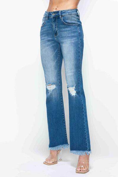 Bytos Full Size Raw Hem Distressed High Rise Bootcut Jeans - Selvanelle