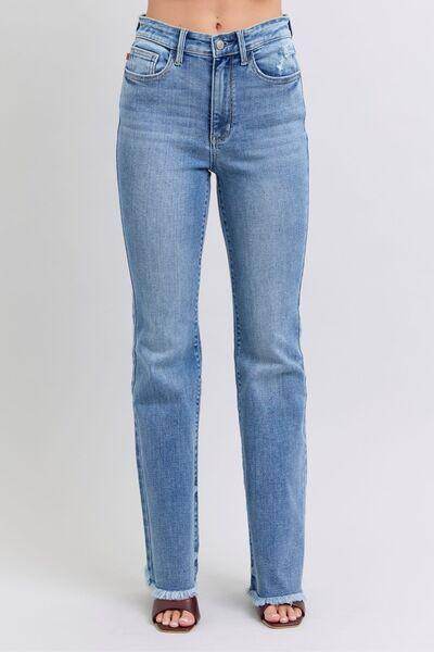 Judy Blue Full Size Raw Hem High Rise Bootcut Jeans for Women - Selvanelle