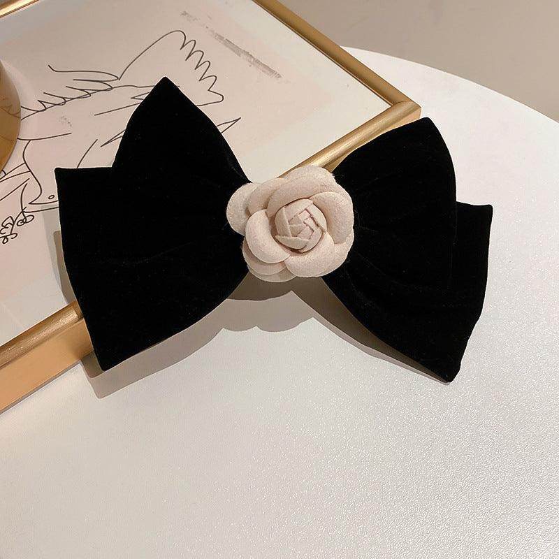 Rose Trim Bow Hair Clip with Alloy and Polyester Design - Selvanelle