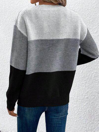Color Block Boat Neck Sweater for Stylish Layering - Selvanelle