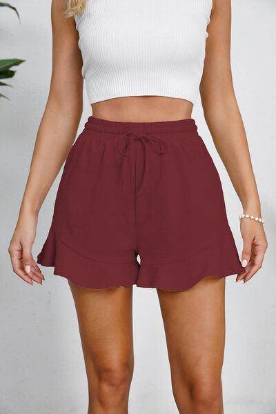 Full Size Drawstring Ruffle Hem Shorts for Women - Selvanelle