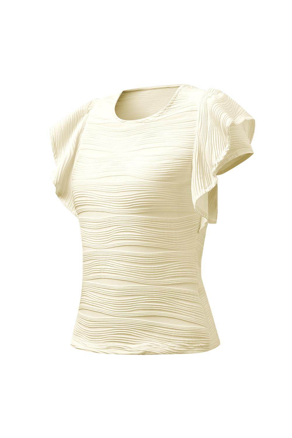 Textured Round Neck Cap Sleeve Top for Casual Style - Selvanelle