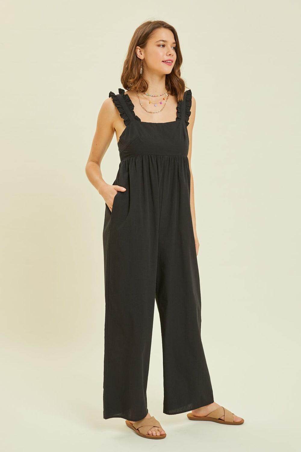 HEYSON Full Size Ruffled Strap Back Tie Wide Leg Jumpsuit - Selvanelle